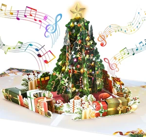 Pop up Christmas Cards with Light and Music, Christmas Tree Design, Handmade 3D - Picture 1 of 6