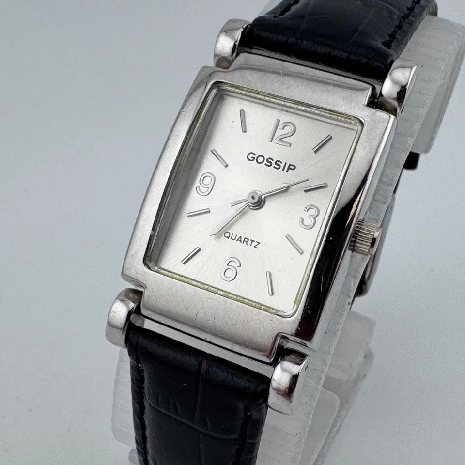 Reloj de Cuarzo Gossip Mujer Plateado Rectángulo Cuero Japón Analógico Batería Nueva Foto 1 de 4