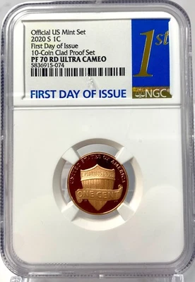 2020 S 1C Proof Lincoln Cent NGC PF 70 RD Ultra Cameo First Day of Issue 1st - Image 1 of 4