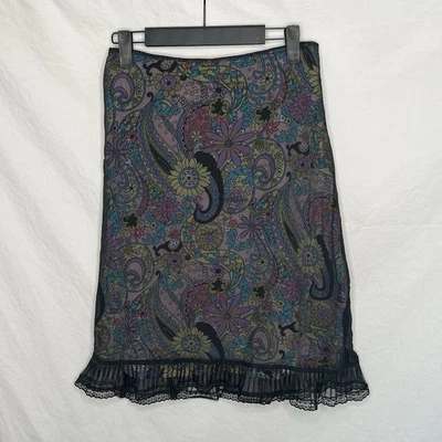 Vintage Y2K Silk Skirt Sz 4 Paisley Black Lace Overlay Fairycore Whimsigoth USA - Image 1 of 4