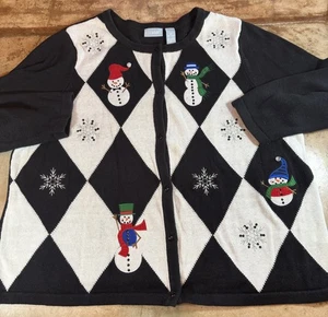 Liz & Me Women’s Snowman Knit Long Sleeve Button Up Sweater Size 3X *Stain* - Picture 1 of 9