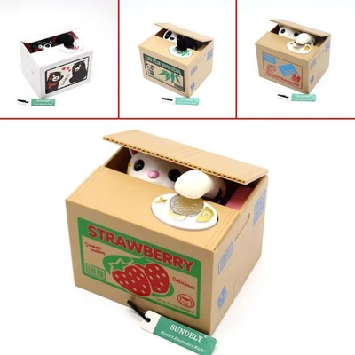 UK Cute Panda Stealing Coin Money Cat Penny Piggy Bank Saving Box Kids Gift New - Image 1 of 4