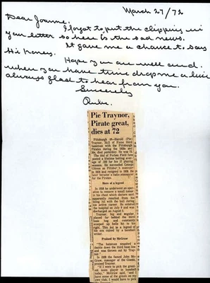 Rube Marquard PSA DNA 1972 Личное Письмо Пирог Поднос Смерть Автограф - Изображение 1 из 2