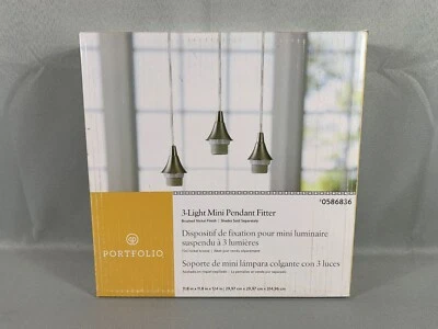 PORTFOLIO MINI COLGANTE 3 LUCES MONTADOR ACABADO NÍQUEL CEPILLADO 11.8" NUEVO Foto 1 de 4