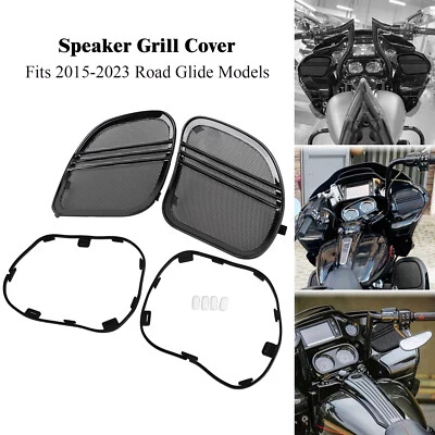 Black Front Fairing Speaker Grille Mesh Covers Trim For Harley Road Glide 15-23 - Image 1 of 4