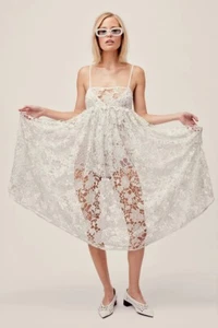NWT FOR LOVE & LEMONS Sz XS CROCHET EYELET LACE  SUNDAE MIDI BODYSUIT DRESS - Picture 1 of 9