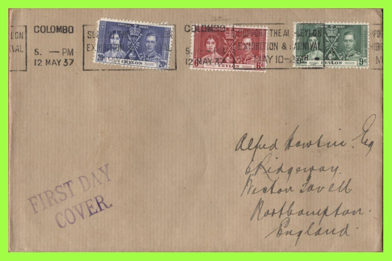Ceylon 1937 KGVI Coronation set on plain First Day Cover - Image 1 of 1