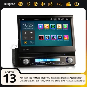 4GB+64GB 8-Kern Android 13 DAB+ 1Din Navi Autoradio BT 5.0 CarPlay WiFi TPMS DVD - Bild 1 von 14