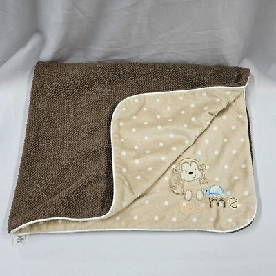 Carter's Just One You Monkey Turtle Love Me Tan Brown Minky Sherpa Baby Blanket - Imagem 1 de 4