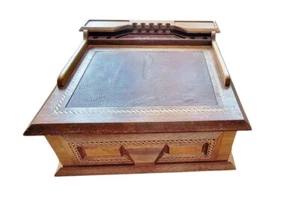 Wooden Leather Top Gentlemen’s Travel Writing Desk Box Beautiful Inlay Design - Picture 1 of 8