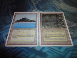 MTG Magic Revised Tropical Island & Bayou both EX/LP- to MP+