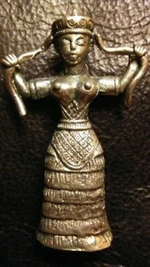 PEWTER SNAKE GODDESS PENDENT- MINOAN SNAKE GODDESS- PAGANISM- CRETE- SNAKES - Picture 1 of 7