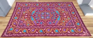 Usbekistan Suzani bestickt Baumwolle Überwurf - Boho Blumen Wandteppich Wandbehang - Bild 1 von 6