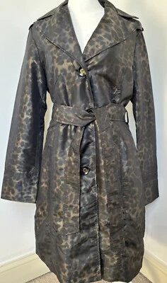 Ellen Tracy Long Animal print Hooded Trench Coat Small - Image 1 of 4