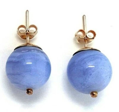 Orecchini In Pietra Preziosa Chalcedon Sfera Argento - Immagine 1 di 2