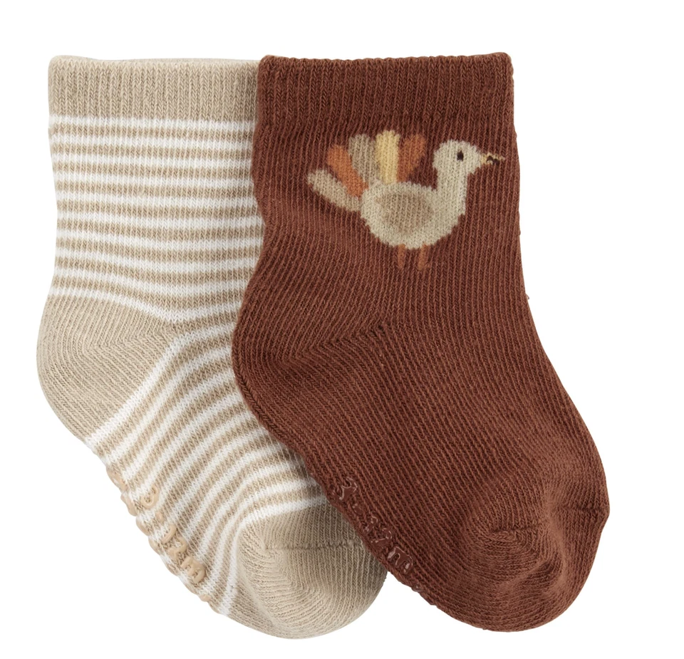 Calcetines de Acción de Gracias Bebé Niño o Niña DOS Pares Carters Nuevos con Etiquetas Talla NB o 0-3 Pavo Foto 1 de 1