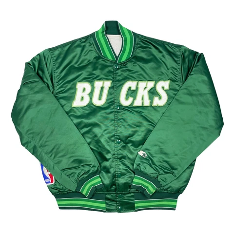 Vtg Rare NBA Milwaukee Bucks Starter Green Satin Jacket. Mens Large Cover