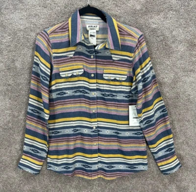 Ariat рубашка женщин маленький полоски закат красоты Snap Aztec Western блузка с Ярлыками - Изображение 1 из 4