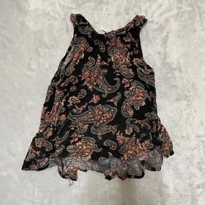 LA Hearts Top Womens XS Black Cropped Tank Floral Flowing Bohemian Paisley - Picture 1 of 5