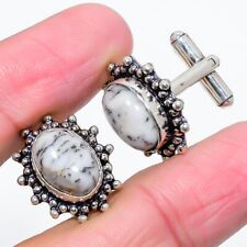 Dendrite Opal Gemstone 925 Sterling Silver Cufflinks Stnd. Q641