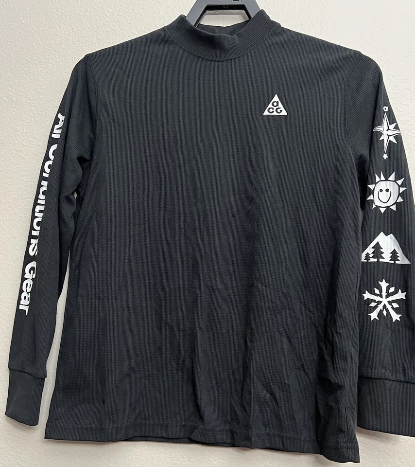 Nike ACG Shirt Kids Medium Long Sleeve Thermal Waffle Pullover Black DR6150-010