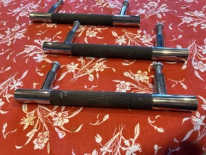 Vintage Contemporary Style Barrel Leather and Chrome Large Pulls/Handles - Picture 1 of 7