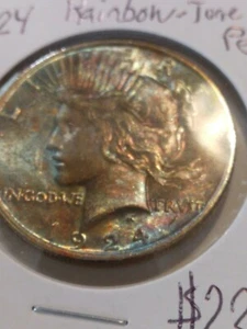 1924 Peace Dollar Beautiful Natural Rainbow toning EYE APPEAL A-153 - Picture 1 of 8