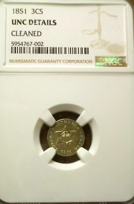 NICE 1851 3 CENT SILVER UNC. DETAILS NGC - 1ST YEAR OF SERIES! - Image 1 of 3