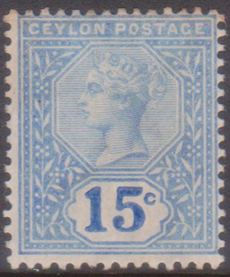 (F265-31) 1886 Ceylon 15c blue QVIC stamp MH (AF)  - Image 1 of 1