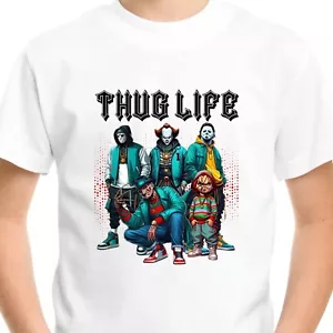 T-SHIRT Thug Horror Cadeau Halloween Hommes Adultes Enfants Pennywise Jason Chucky Top - Photo 1 sur 3