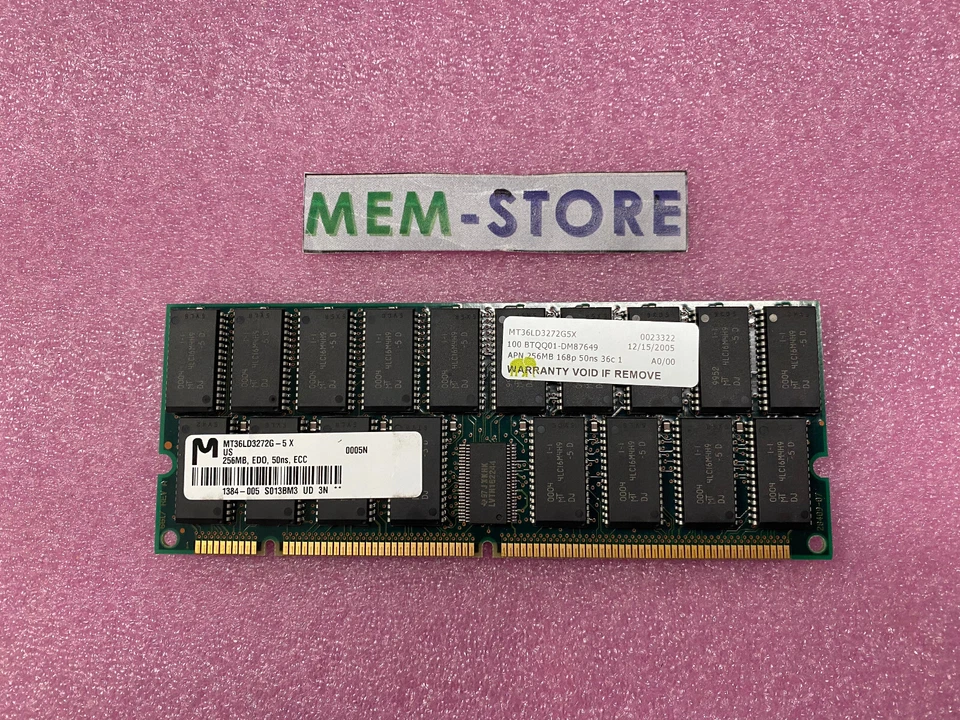 Memoria Micron 256MB 168 pines 4K 16 chips 16X4 con búfer ECC EDO 50NS MT36LD3272G-5-X Foto 1 de 1
