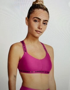 Under Armour Womens XS Crossback Low-Impact Sports Bra Pink Compression Fit - Picture 1 of 12