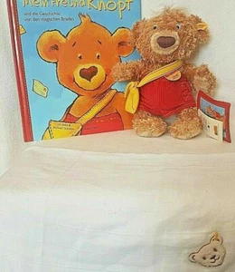 Steiff 014444 - Teddybär Knopf 25cm braun KFS + Buch "Mein Freund Knopf" NEU - Bild 1 von 12