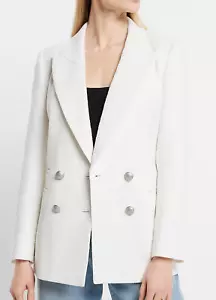 NEW EXPRESS IVORY TWEED DOUBLE BREASTED NOVELTY BUTTON BLAZER JACKET SZ L - Picture 1 of 9
