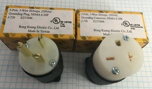 NEMA 6-20 ERDUNGSSTECKER und STECKER, 2-POLIG, 3-ADRIG, 20A, 250V HOCHWERTIG - Bild 1 von 6