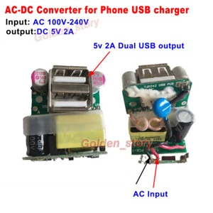 Mini AC-DC Converter AC110V 220V 230V to 5V 2A Dual USB Output Pad Phone Charger - Picture 1 of 6