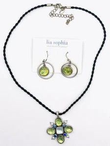 Lia Sophia "Bloommates" Mother of Pearl, Resin, Silver Earrings & Necklace Set - Picture 1 of 4