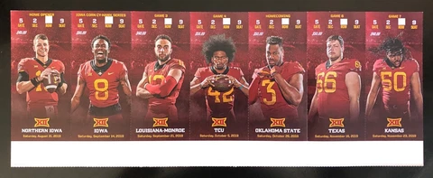 2019 Iowa State Cyclones Football Collectible Ticket Stub - Choose Any Home Game Cover