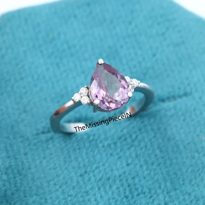 925 Sterling Silver Pear Cut Alexandrite Ring Color Changing Stone Promise Ring - Image 1 of 4