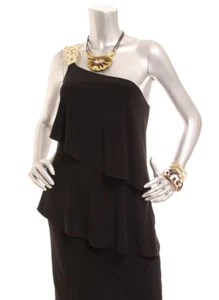 New Betsy & Adam Women's Black One-Shoulder Rhinestone Cocktail Dress Sz 6 - Picture 1 of 8