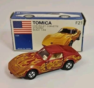 Tomica F21-1-13 Chevrolet Corvette Stingray Fireball Pattern W Box Made In Japan - Picture 1 of 16