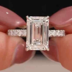 2,95 TCW Smaragdschliff Moissanit 4 Krallen Verlobungsring 14K Weißgold vergoldet - Bild 1 von 13