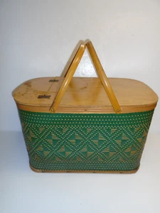 Vintage GRÜNER PICKNICKKORB AUS WEIDE - METALLGRIFFE + TORTENSTÄNDER - Bild 1 von 14