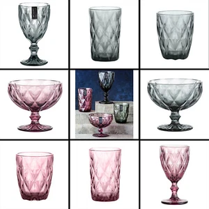 Gemstone Diamond Ridges Wine Glasses Highball Glass Cocktail Mixer Bar Drinkware - Picture 1 of 17