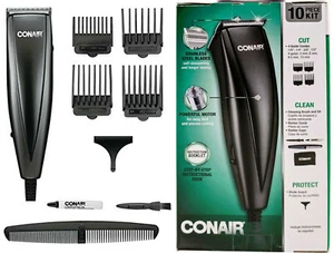 CONAIR Black 10 Piece Corded Men Hair Clipper Grooming Trimmer HairCutting Kit - Picture 1 of 9