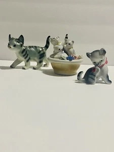 Lot Of 3 Miniature Kitten Cats Tabby’s With Ladybug/Pink Bow Porcelain Figurines - Picture 1 of 12