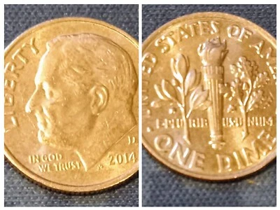 2014 D ROOSEVELT DIME WITH A DOUBLED DIE OBVERSE VAREITY WITH FULL BANDS - Image 1 of 4