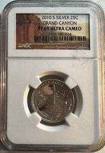 2010 S US SILVER National Park Quarters ATB 25c Grand Canyon -NGC PF 69 Ult Cam - Picture 1 of 4