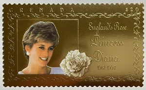 GRENADA PRINCESS DIANA 22K GOLD STAMP 1998 MNH ENGLAND'S ROSE MEMORIAL 1961-1997 - Picture 1 of 1