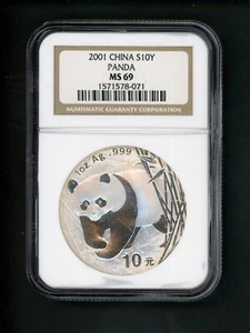 China PRC People's Republic 1 oz 2001 Silver 10Y Yuan Panda NGC MS 69 Choice - Picture 1 of 4